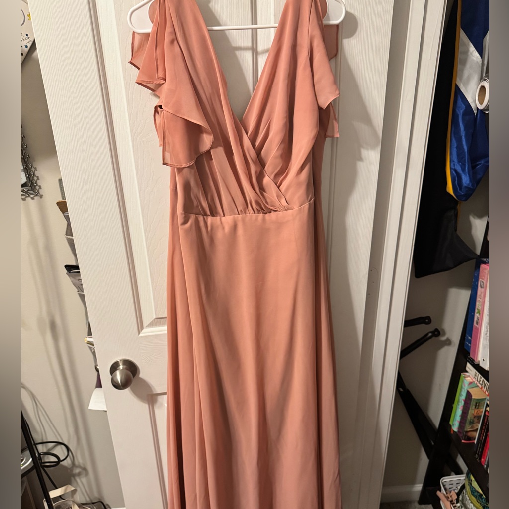 David's Bridal Blush Maxi Dress With Flutter Sleeves